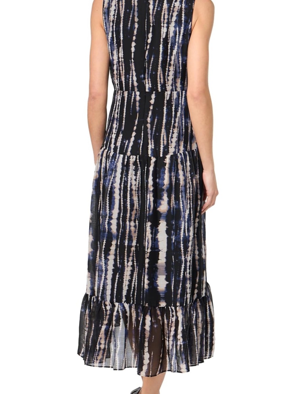 DKNY Navy and Cream Sleeveless High-Low Twist-Front Midi Dress - Picture 2 of 3